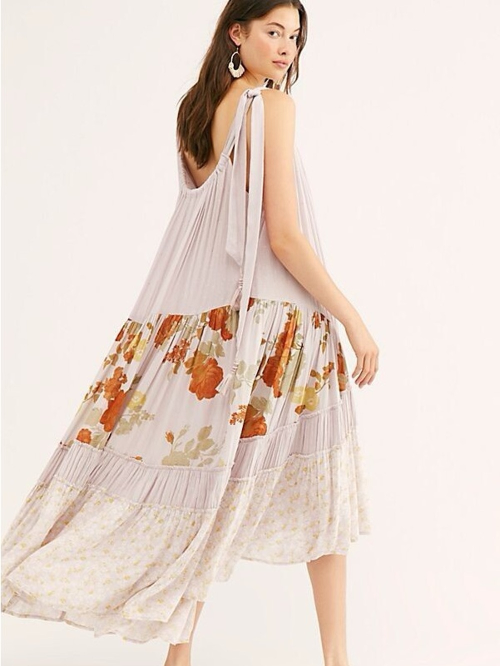 Free People Lavender Maxi Dress with Orange Floral Panels